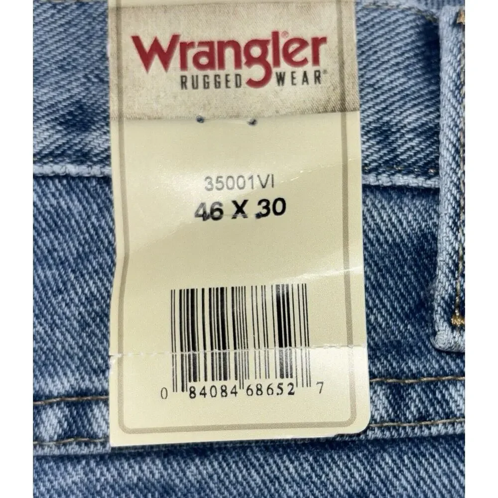 NEW Men's Wrangler Rugged Wear Jeans‎ 46x30 Blue Relaxed Fit Straight Leg NWT